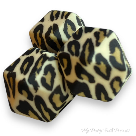 A-6004- 14mm A-02 "Leopard" Hexagon Silicone Beads