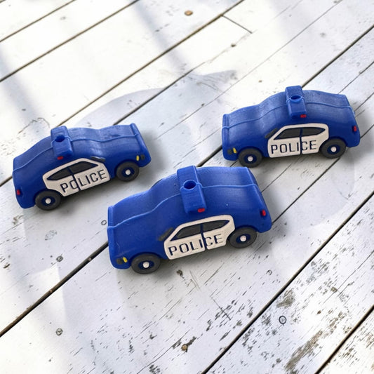 h1005- "Police Car 'Blue' 3D" Silicone Focal Bead for DIY Crafts (1 Count)