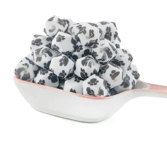 #725 - 14mm “Paw Print" Hexagon Silicone Beads