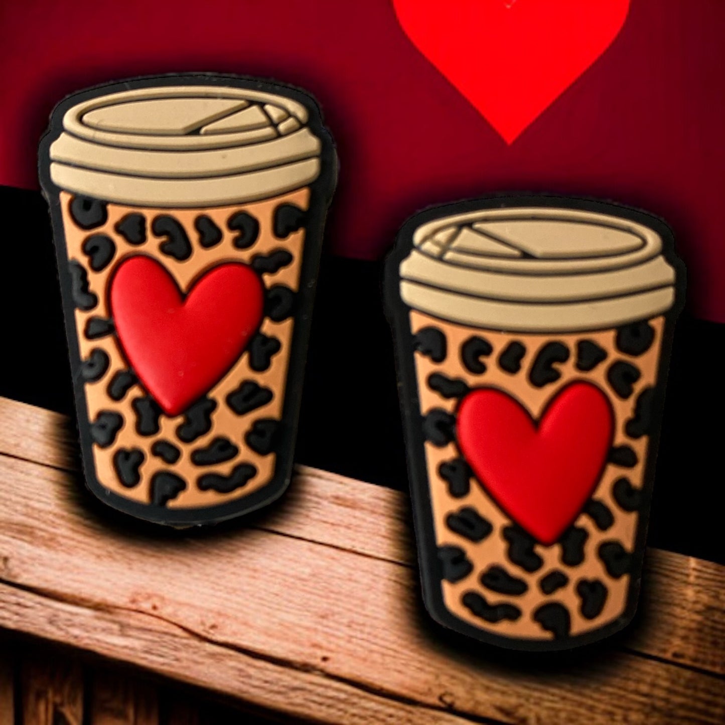 X159  - "Red Heart Coffee" Silicone (1 Count) Focal Bead