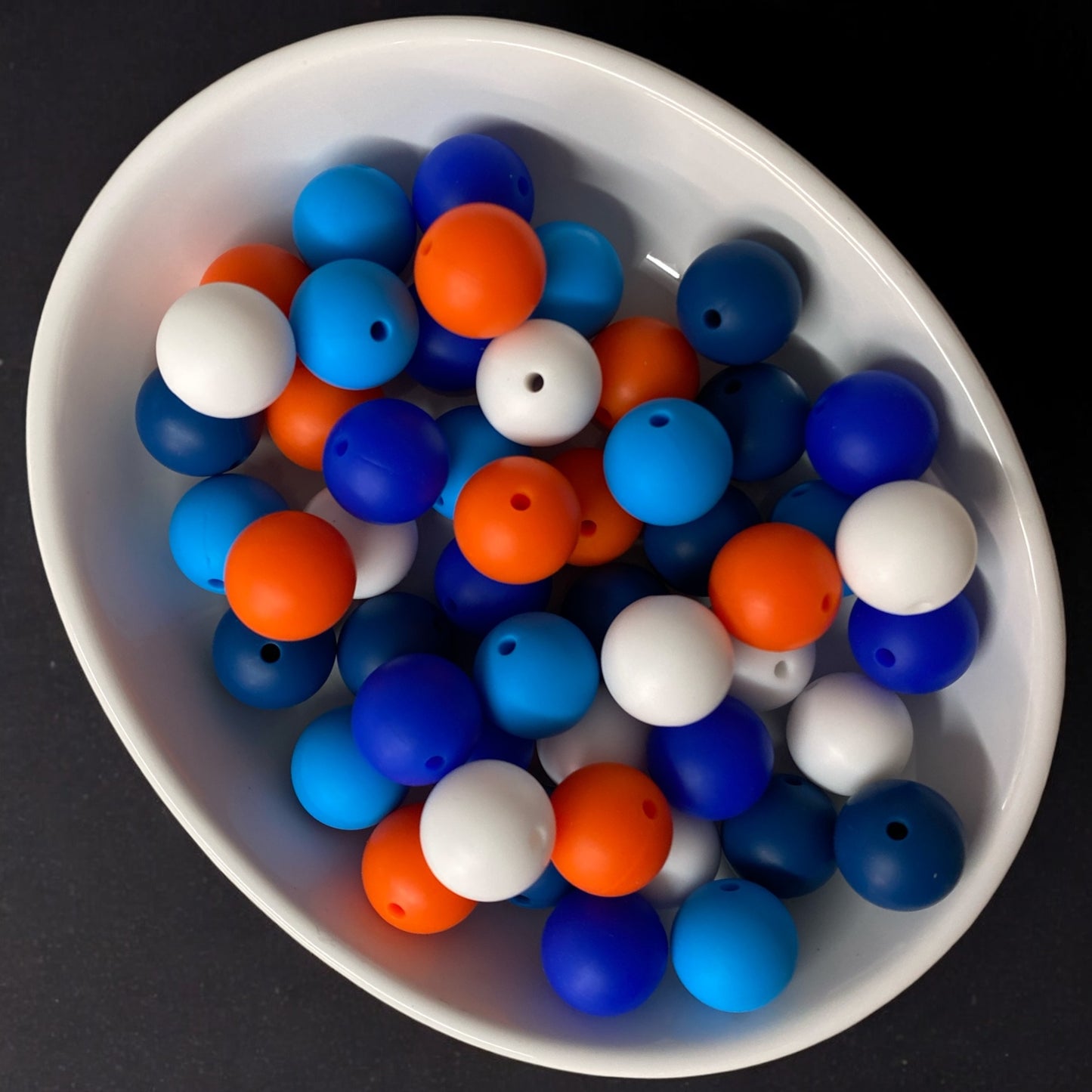 "Blue, Orange, White Color Set"-  15mm Silicone 50 Count Bead Pack – Ideal for Beadable Pens & Keychains