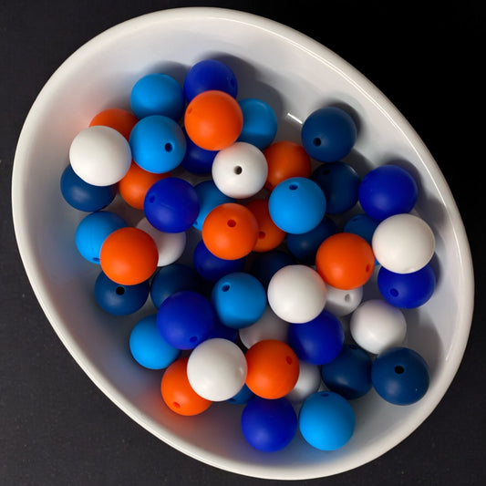 "Blue, Orange, White Color Set"-  15mm Silicone 50 Count Bead Pack – Ideal for Beadable Pens & Keychains