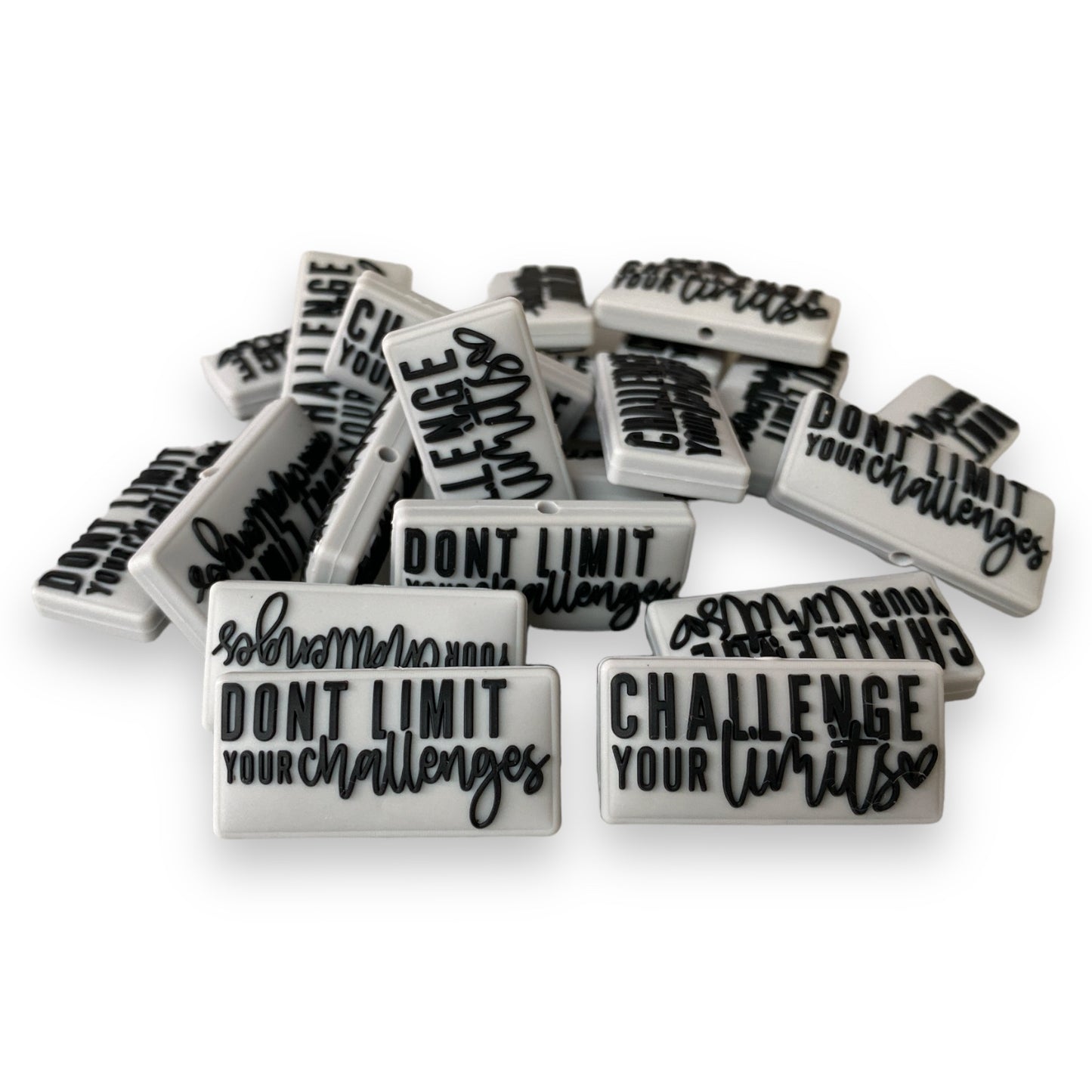 e558 - "Don’t Limit Your Challenges/ Challenge Your Limits " Two Sided  Exclusive"  Focal (1 Count) Bead Silicone