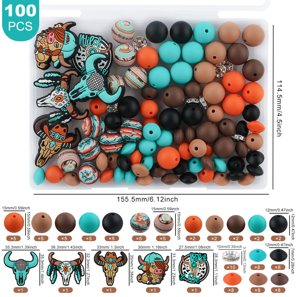 Z/500 - "Western" 100 Piece Silicone Bead & Bling Boxed Kit