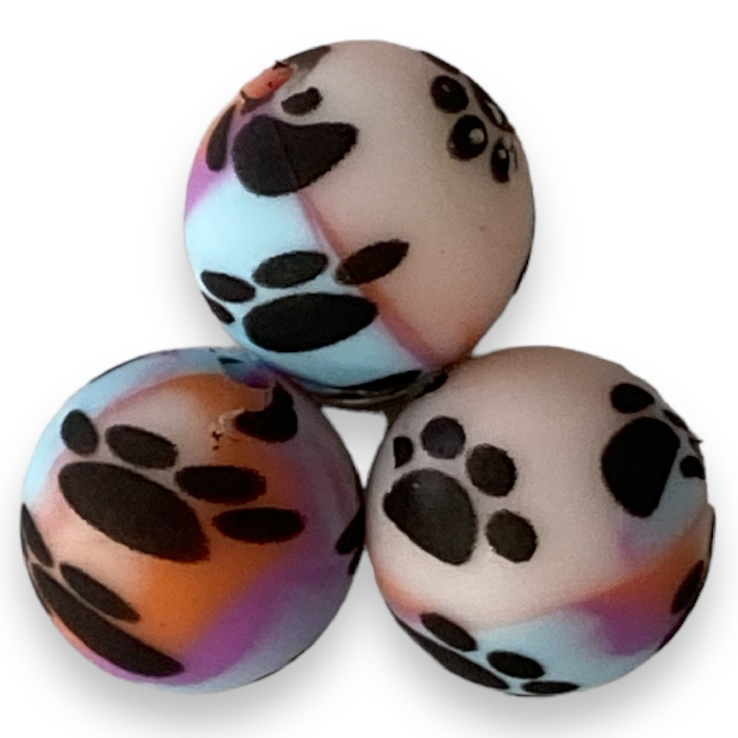 T3 - 15mm “Tye-Dye Paw Print" Silicone Beads