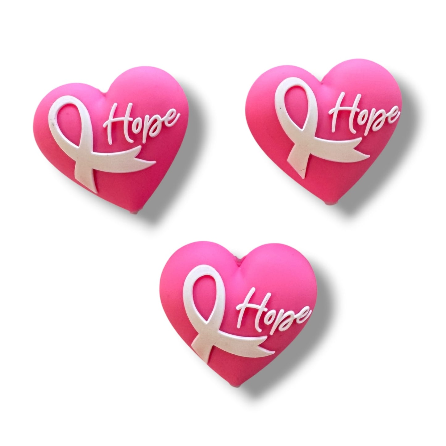 h1042- "Breast Cancer 3D Heart" Silicone Focal Bead for DIY Crafts (1 Count)