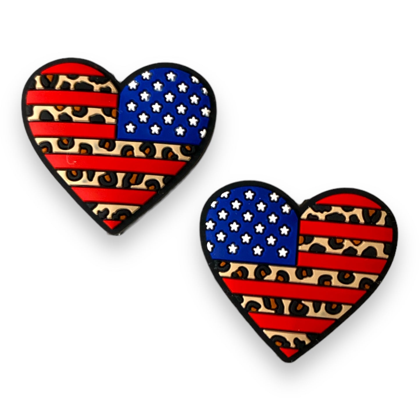 h903 - "Patriotic / Leopard Heart"  Silicone Focal Bead (1 Count)