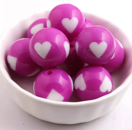 W379- 20mm  Purple Heart Acrylic Beads (1 Count)