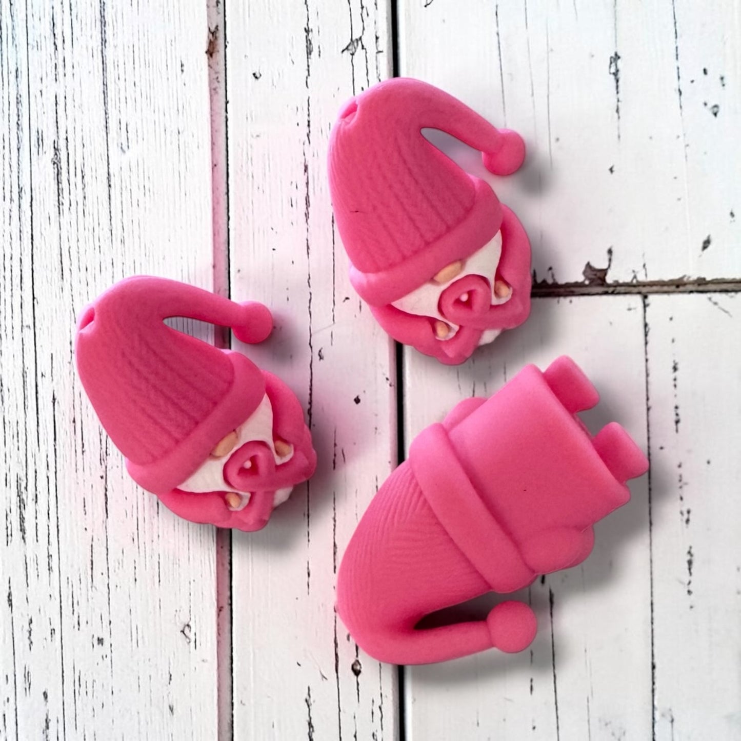 h1045- "Breast Cancer 3D Gnome" Silicone Focal Bead for DIY Crafts (1 Count)