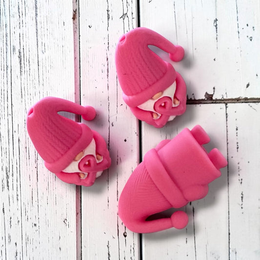 h1045- "Breast Cancer 3D Gnome" Silicone Focal Bead for DIY Crafts (1 Count)
