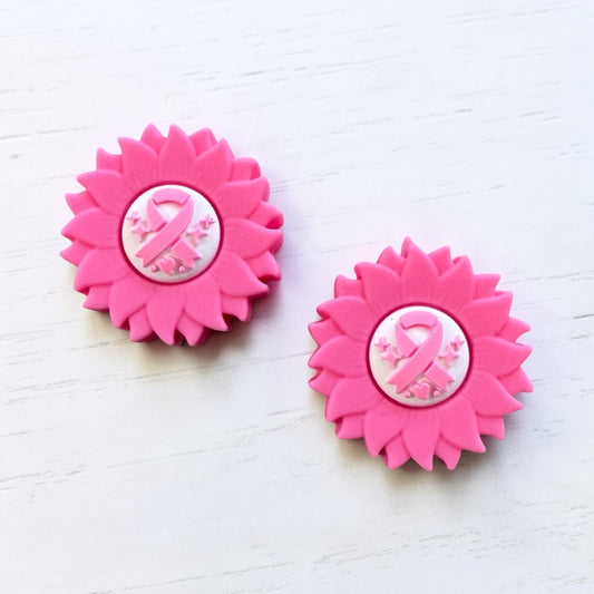 h906- "Breast Cancer 3D Flower" Silicone Focal Bead for DIY Crafts (1 Count)
