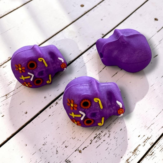 h1051- "Purple Sugarskull 3D" Silicone Focal Bead for DIY Crafts (1 Count)