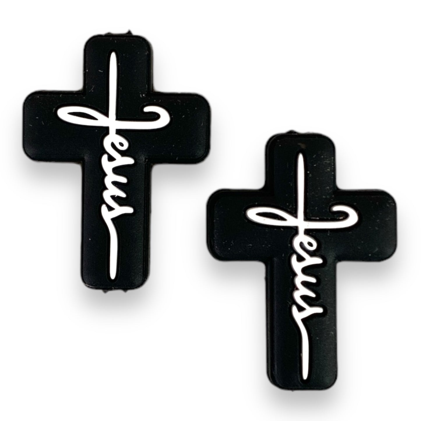 e612 -  “Black- Jesus Cross" Silicone Focal Bead (1 Count)