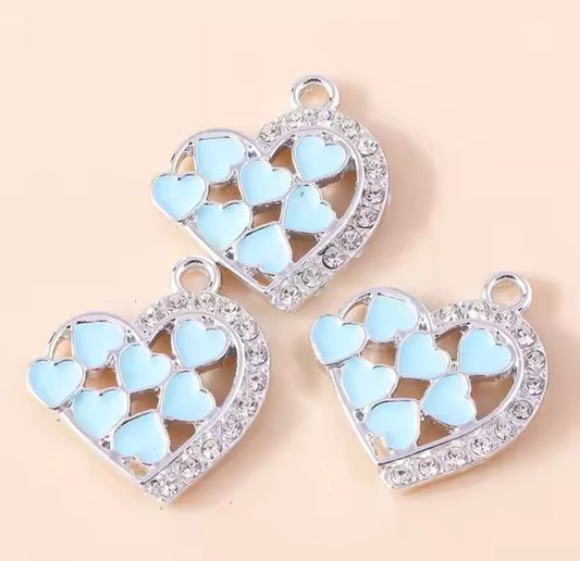 Q-A95- Blue / Silver Heart Small Charm (1 Count)