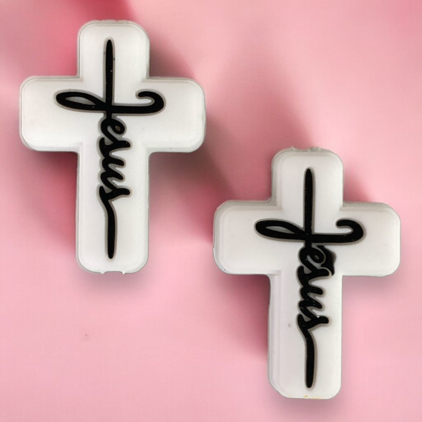 e619 -  "White- Jesus Cross" Silicone Focal Bead (1 Count)