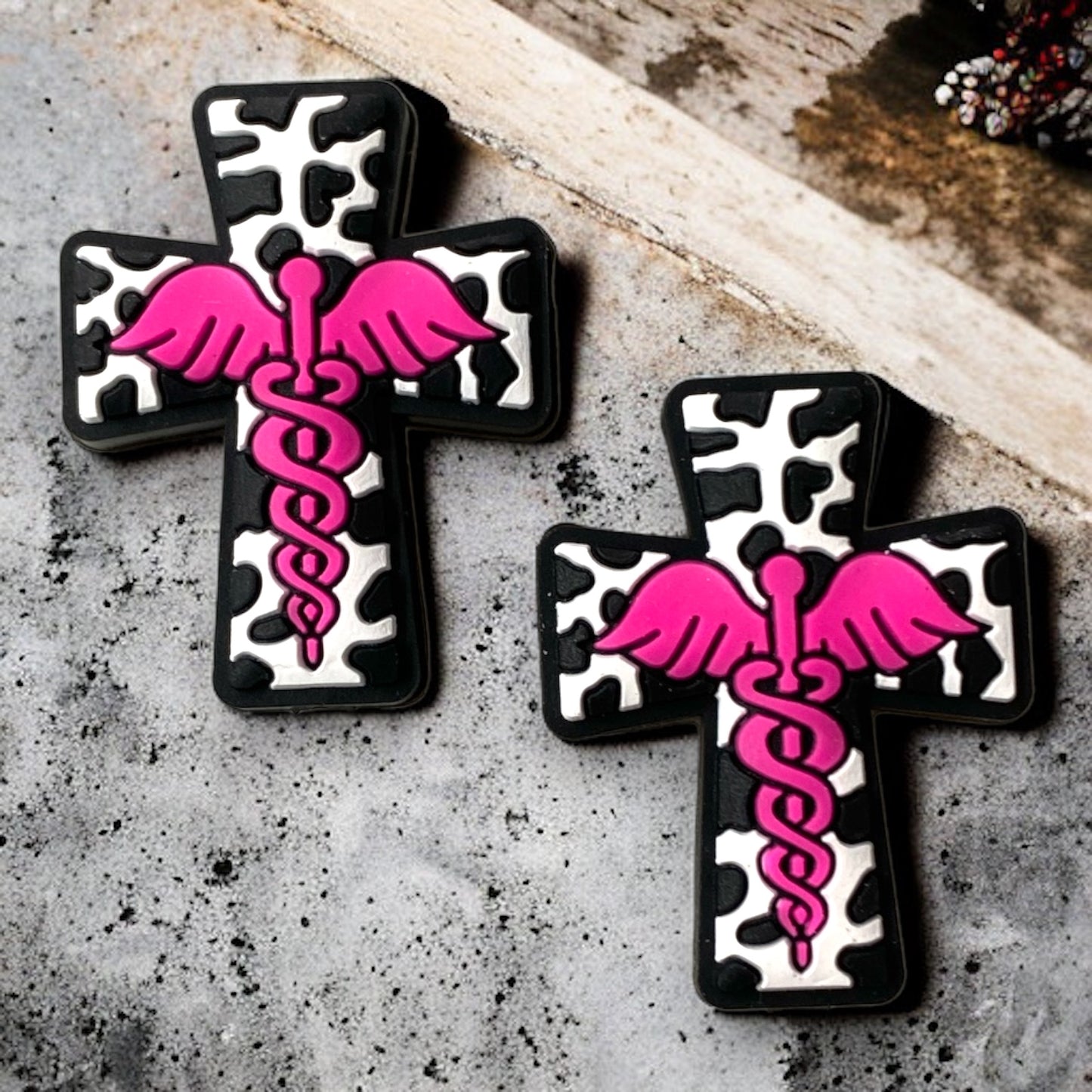 T154 -  “Pink- Medical Cross" Silicone Focal Bead (1 Count)