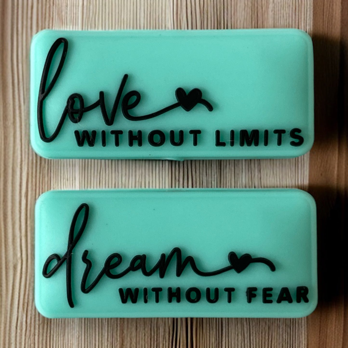 e561 - "Love Without Limits / Dream Without Fear " Two Sided  Exclusive"  Focal (1 Count) Bead Silicone