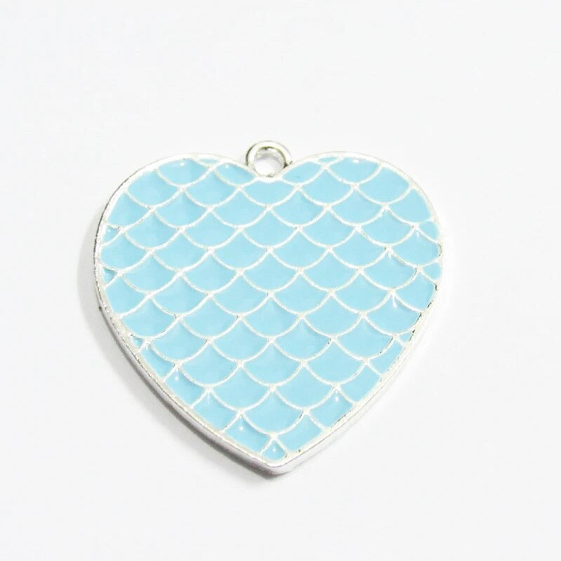 Q-A53 - Aqua 35mm Heart Enamel Alloy Metal Pendant