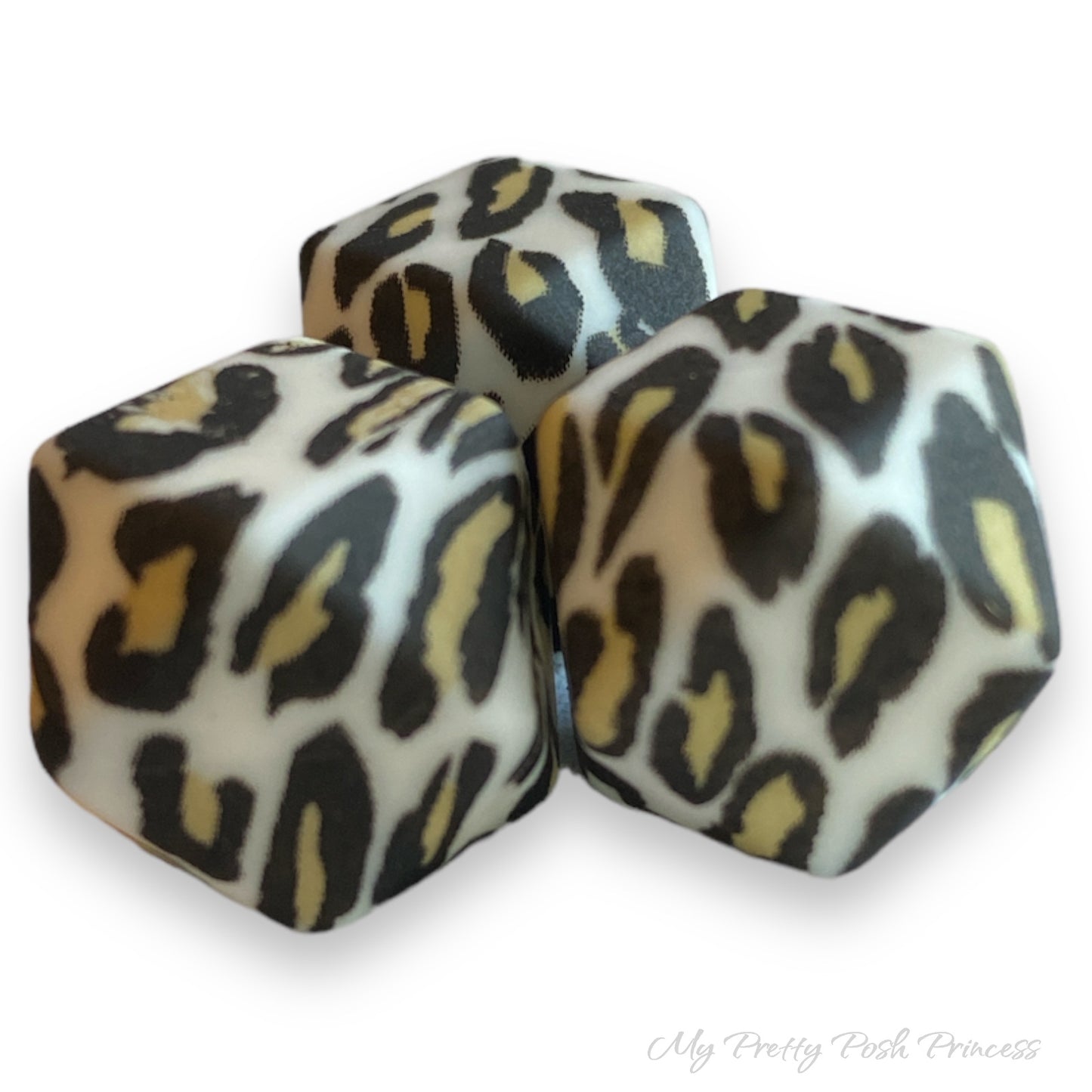 #700 - “White Leopard” 14mm Hexagon Silicone Beads