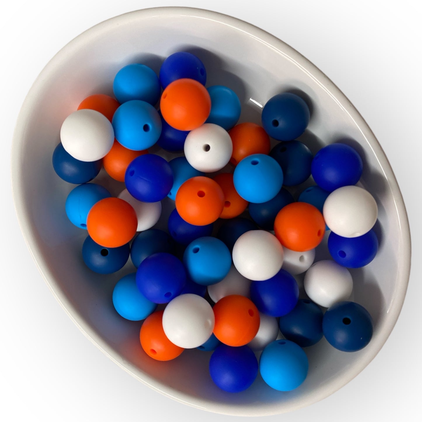 "Blue, Orange, White Color Set"-  15mm Silicone 50 Count Bead Pack – Ideal for Beadable Pens & Keychains