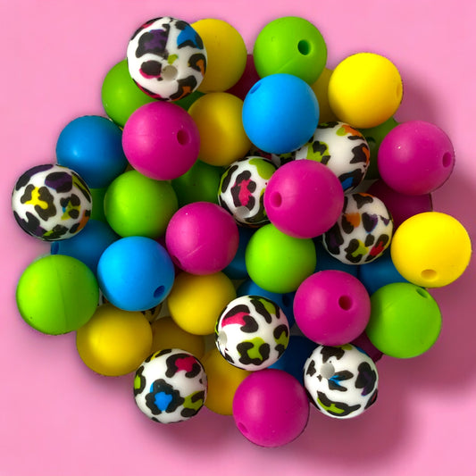 CK- 186 - 12mm "Colorful Leopard" 50 Count Silicone Bead Pack