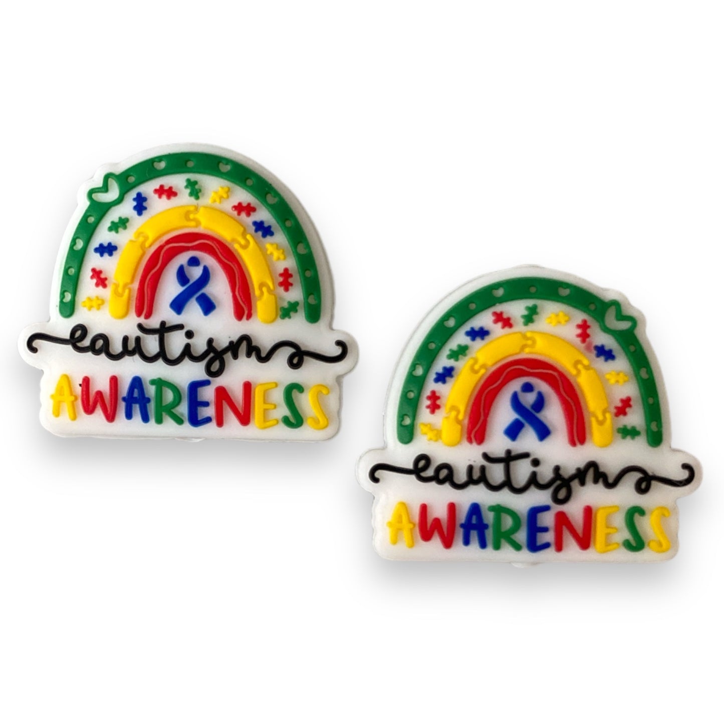 e572 - “Autism Awareness Rainbow” Silicone Focal Bead (1 Count)