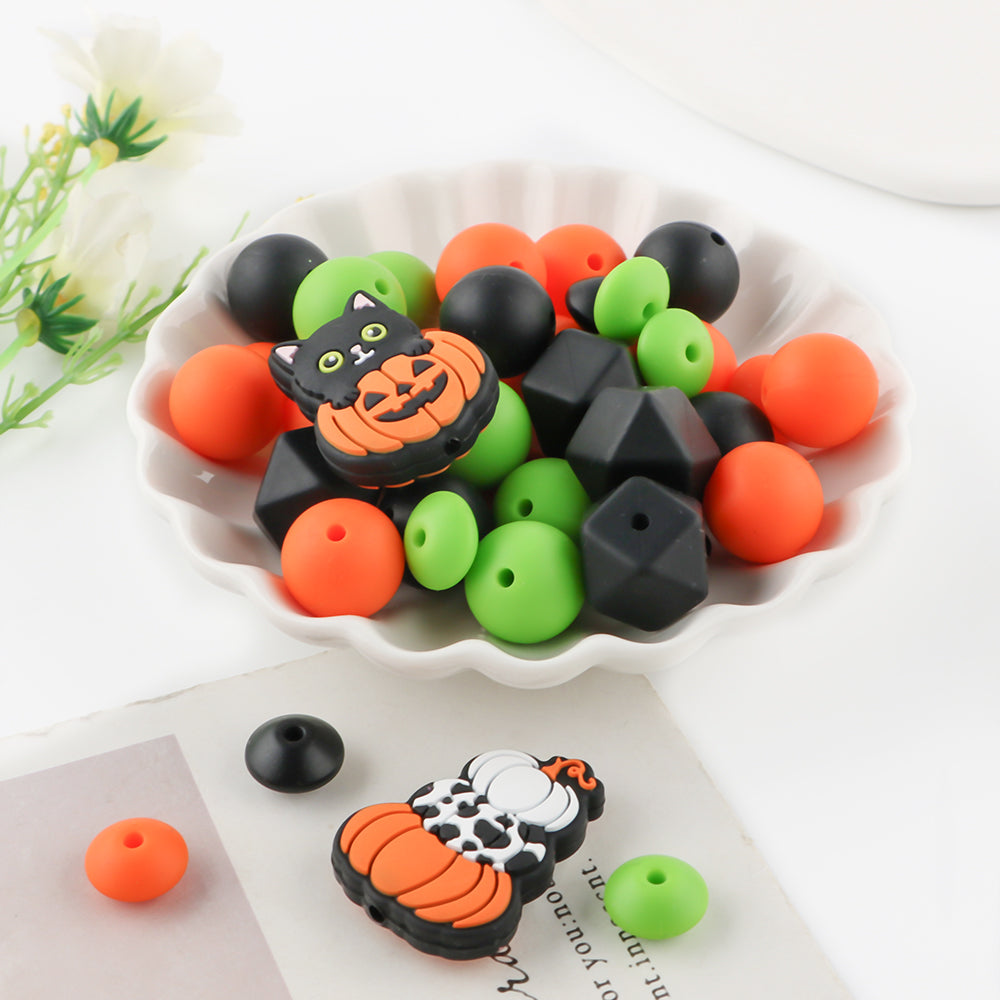 Z/509 - "Halloween"  Lime, Orange, & Black Silicone Bead Kit