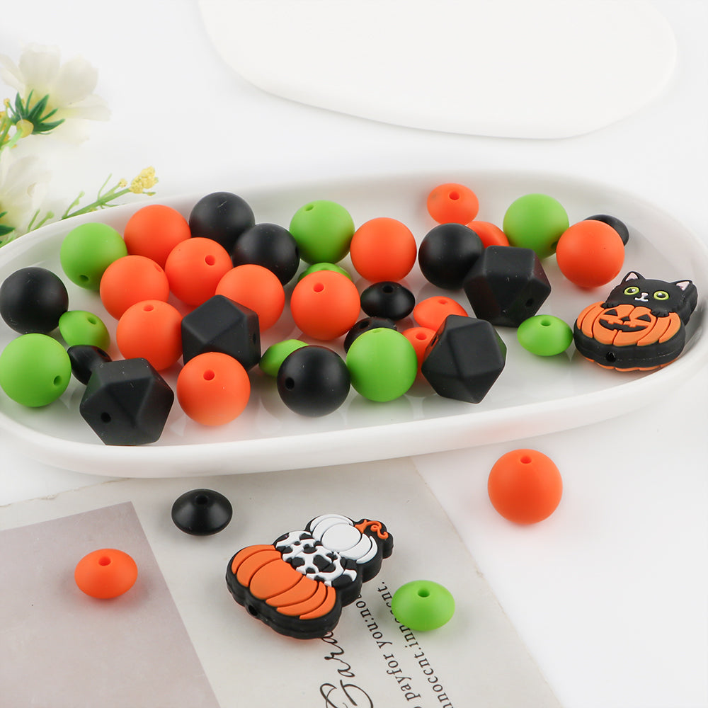 Z/509 - "Halloween"  Lime, Orange, & Black Silicone Bead Kit