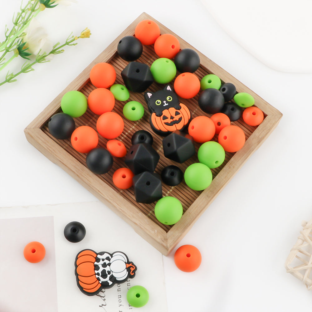 Z/509 - "Halloween"  Lime, Orange, & Black Silicone Bead Kit