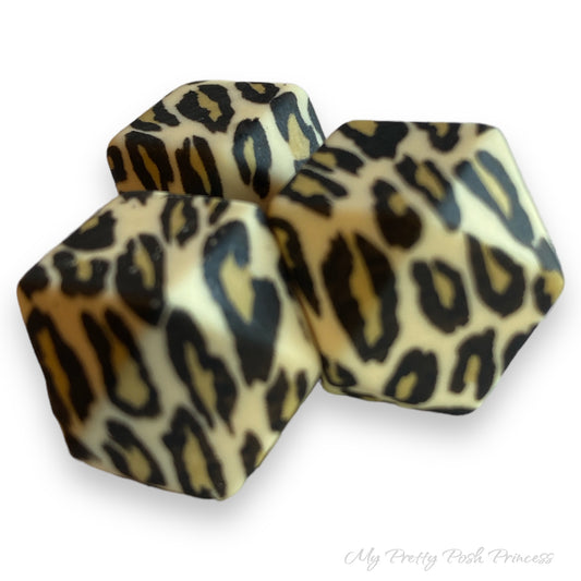 A-6006- 17mm "A-02" Leopard Hexagon Silicone Beads