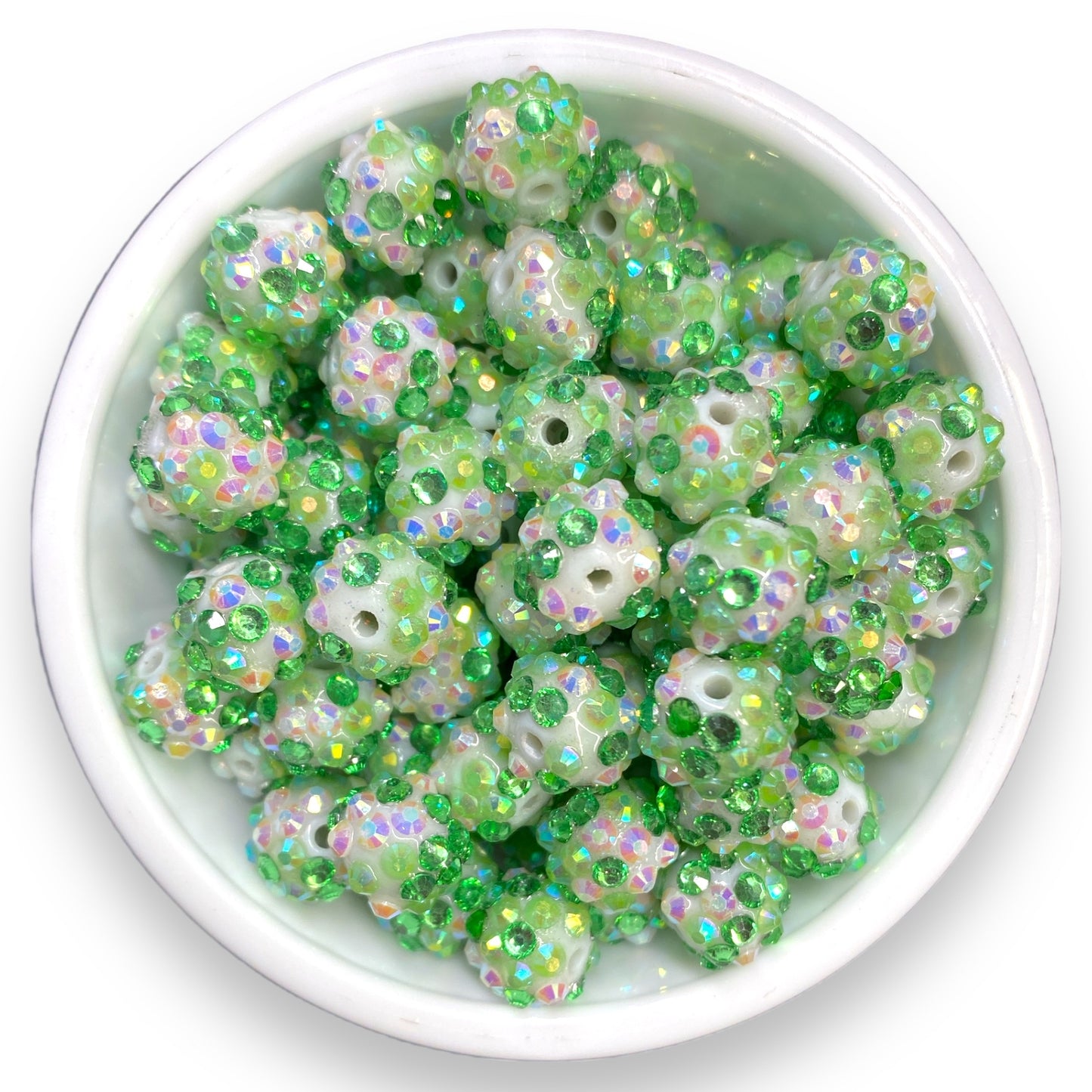 #271 -  12mm Green/White Confetti Rhinestone  Beads  (20 Count)