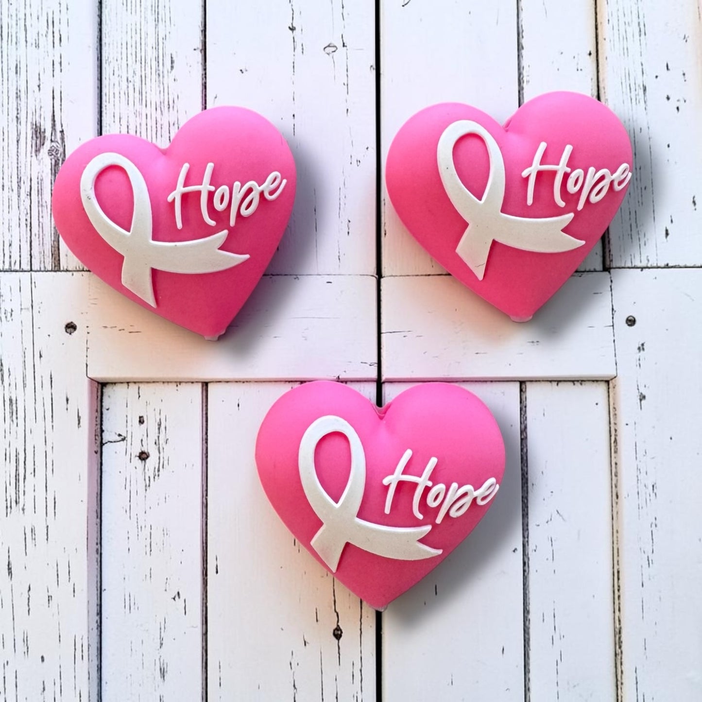 h1042- "Breast Cancer 3D Heart" Silicone Focal Bead for DIY Crafts (1 Count)