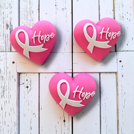 h1042- "Breast Cancer 3D Heart" Silicone Focal Bead for DIY Crafts (1 Count)