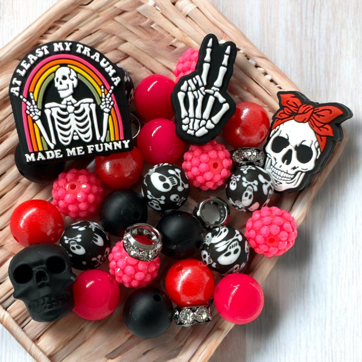CK- 78 -   💀 34- Piece Skull -Themed Bead Set with Bling 💀