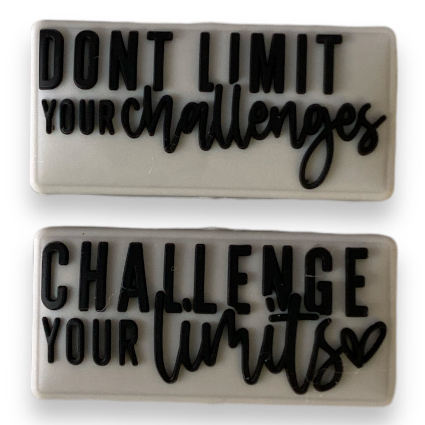 e558 - "Don’t Limit Your Challenges/ Challenge Your Limits " Two Sided  Exclusive"  Focal (1 Count) Bead Silicone