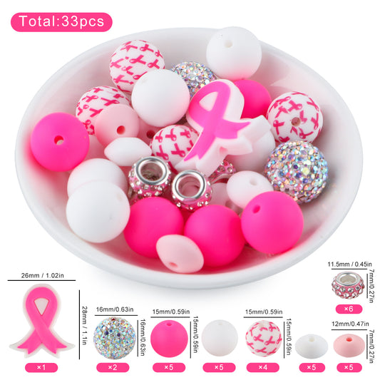 Z/528 - "Breast Cancer Ribbon " Silicone Bead & Bling Kit