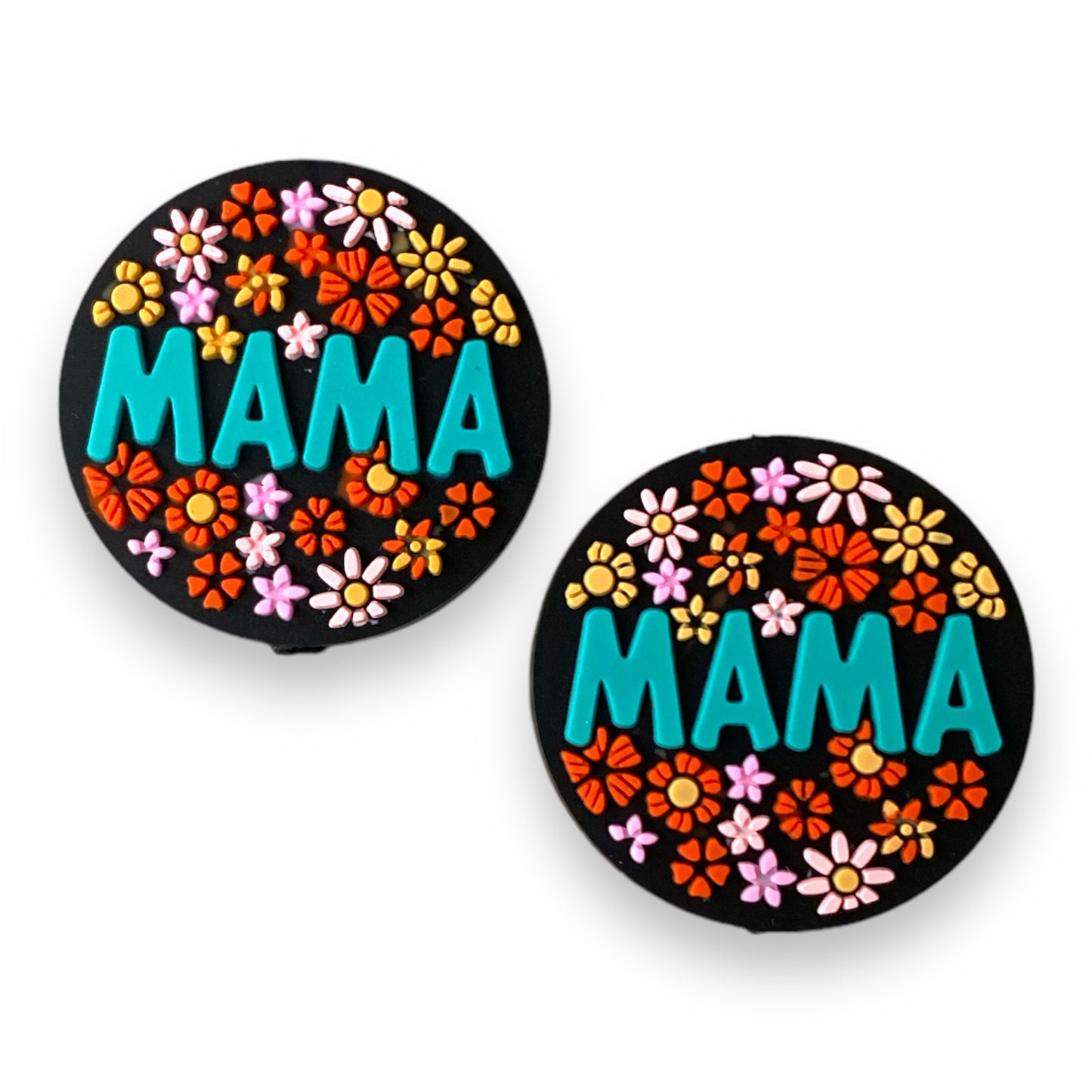 e656 -  “Mama (Black Floral)" Silicone Focal Bead (1 Count)