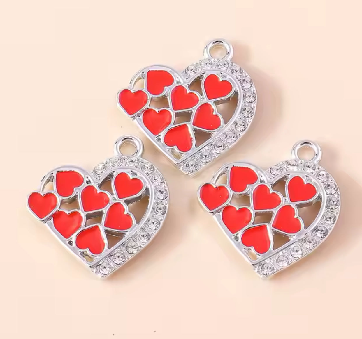 Q-A98- Red / Silver Heart Small Charm (1 Count)