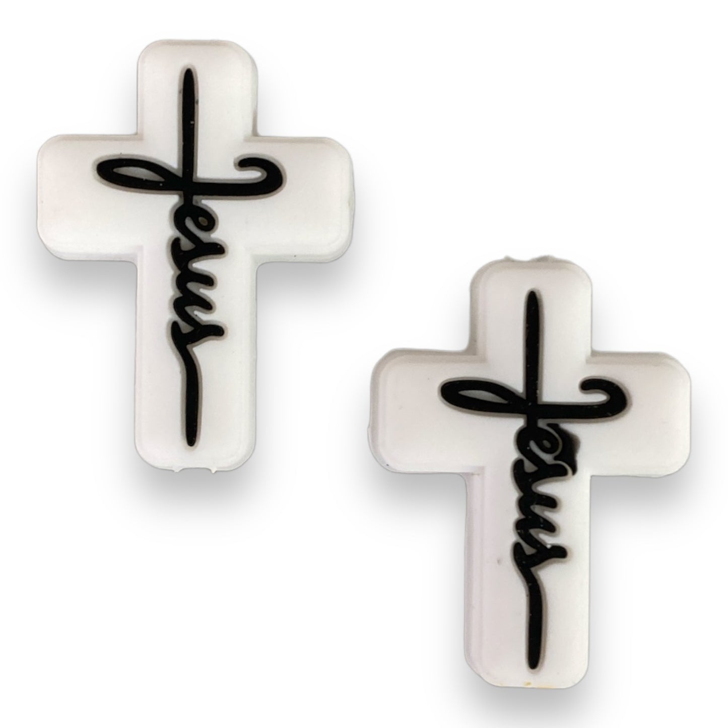 e619 -  "White- Jesus Cross" Silicone Focal Bead (1 Count)