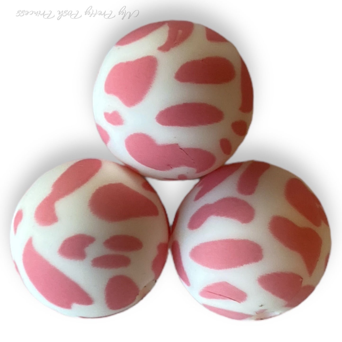 A48 - 15mm "Pink Cow Print" (10 Count) Silicone Beads, Craft Supplies