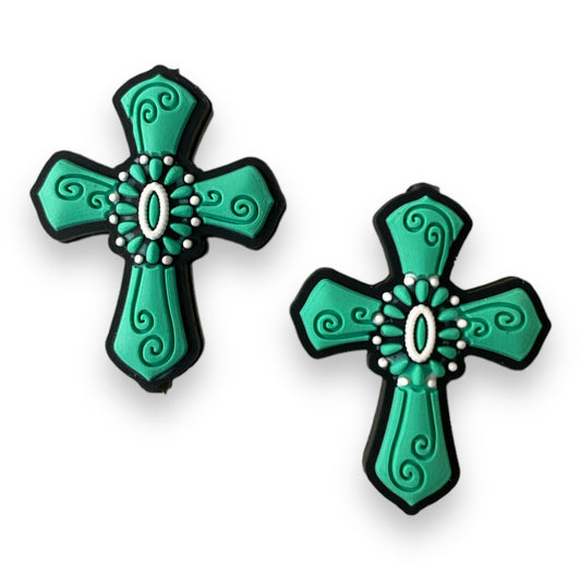 e580-  “Aqua Cross" Silicone Focal Bead (1 Count)