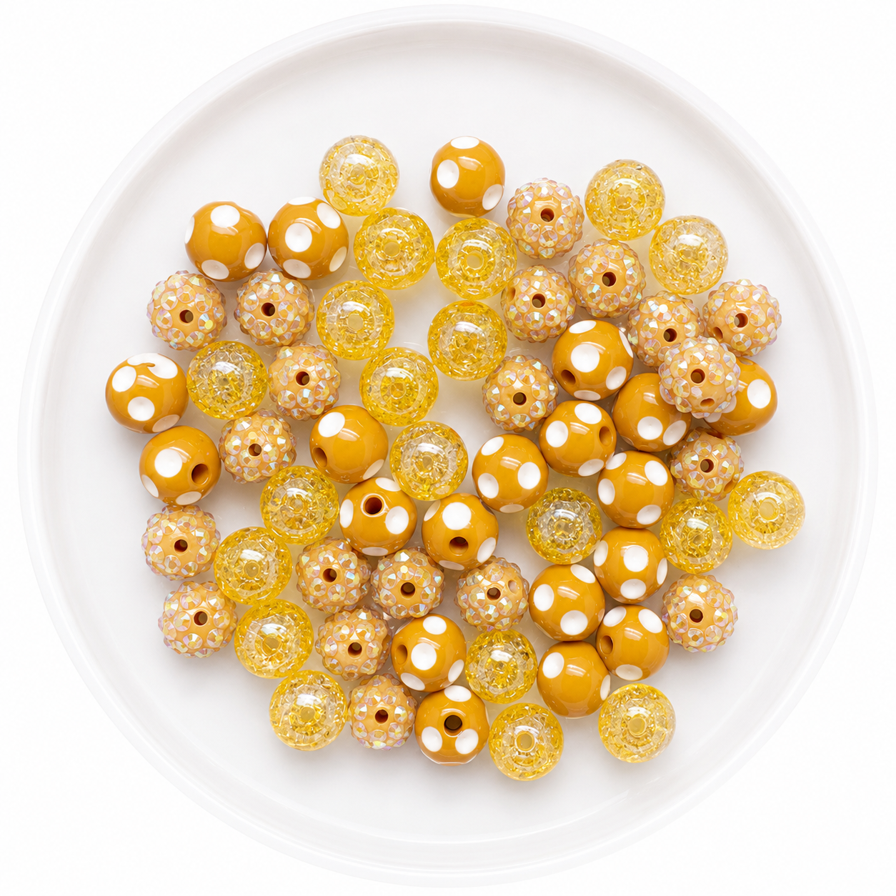 Mustard 12mm Acrylic Bubblegum Bead Mix | Wholesale Bulk Beads | 60 Count