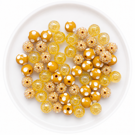 Mustard 12mm Acrylic Bubblegum Bead Mix | Wholesale Bulk Beads | 60 Count