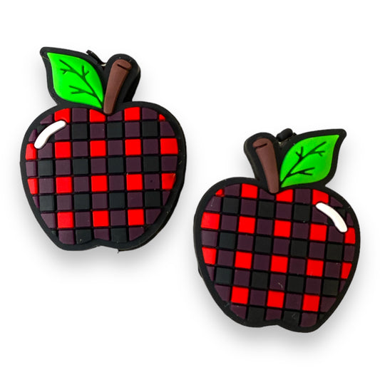 X349 -  “Buffalo Plaid Apple" Silicone (1 Count) Focal Bead