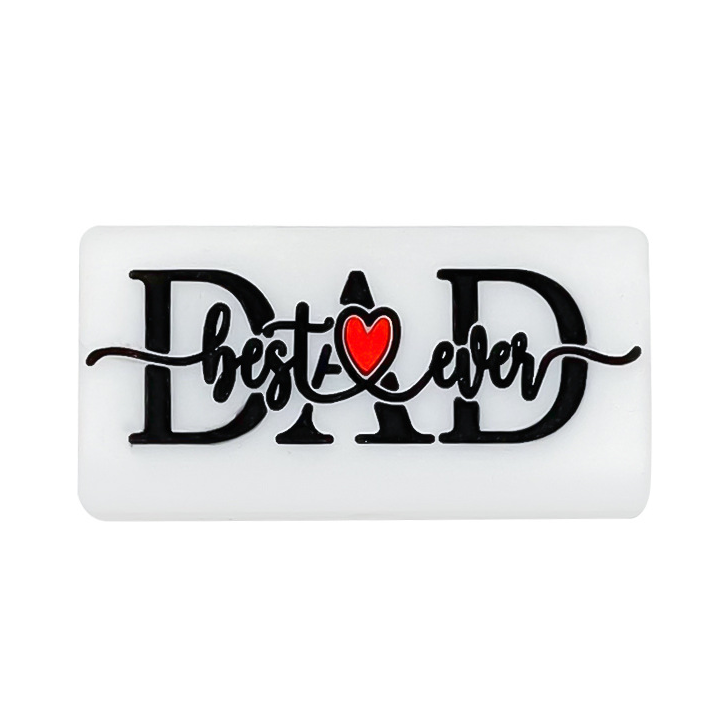 X122- "Best Dad Ever / White"  Silicone Focal Bead for DIY Crafts (1 Count)