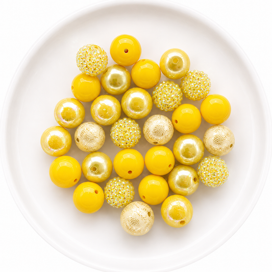 Yellow 20mm Acrylic Bubblegum Bead Mix | Wholesale Bulk Beads | 30 Count