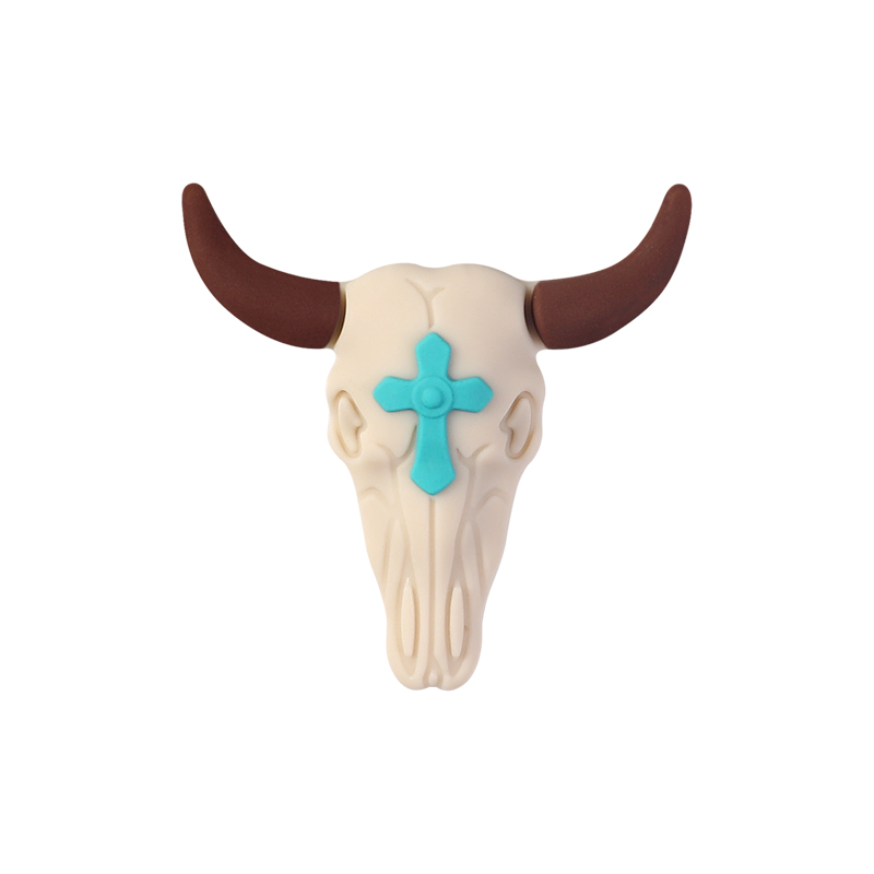X083- "Longhorn With Cross" 3D Silicone Focal Bead for DIY Crafts (1 Count)