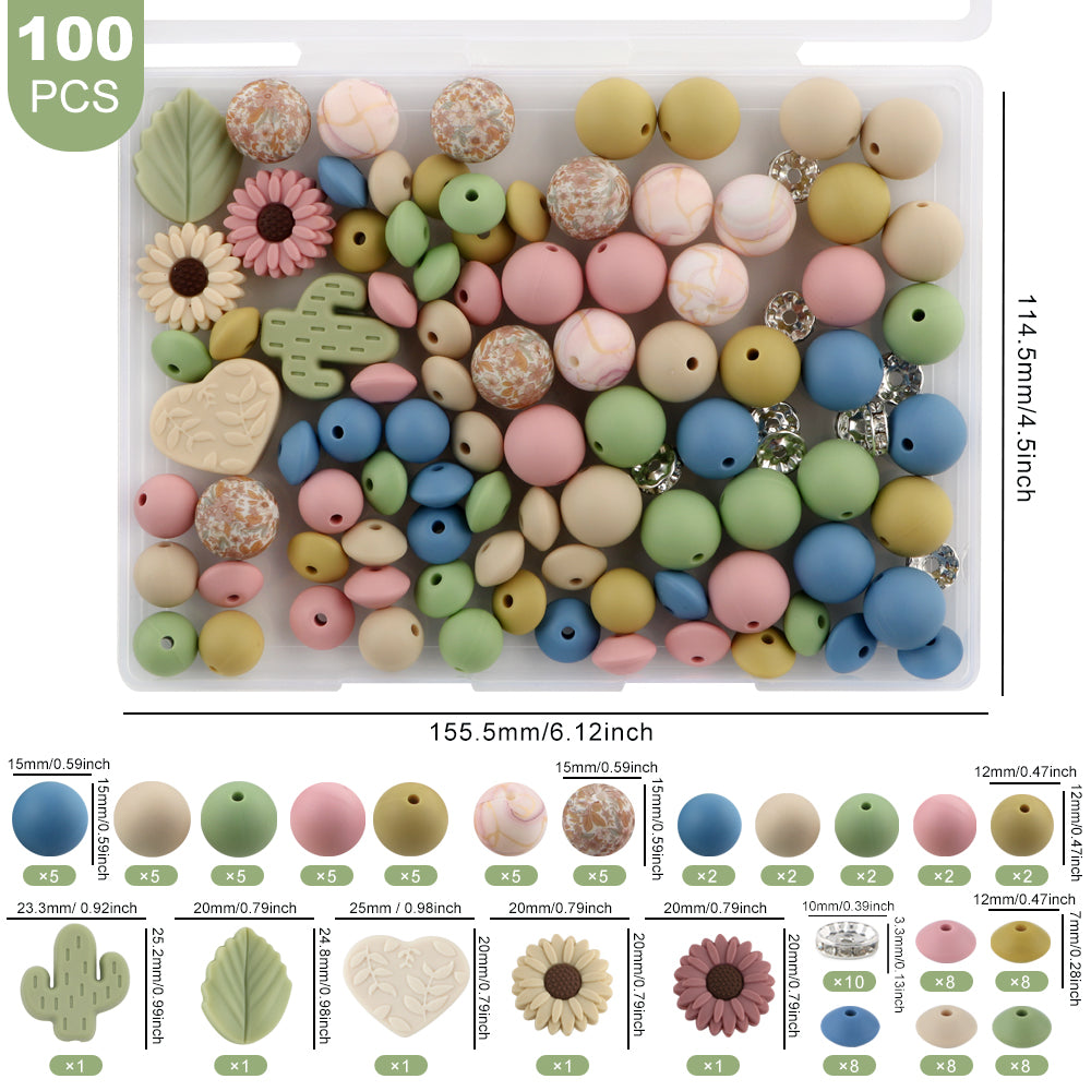 Z/516 - "Neutrals" 100 Piece Silicone Bead & Bling Boxed Kit