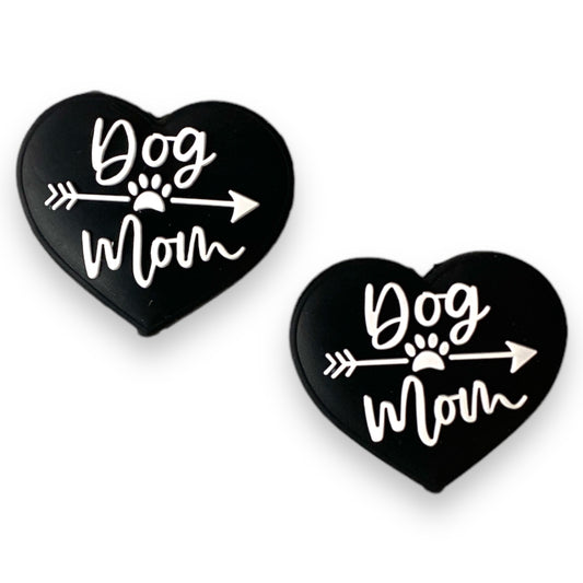 X289  -  Dog Mom (Black/White) Silicone  (1 Count) Focal Bead