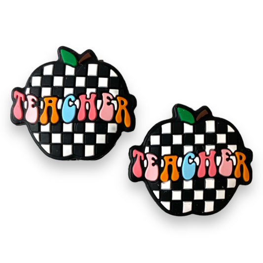 X343 - "Teacher Checker Apple" Silicone (1 Count) Focal Bead